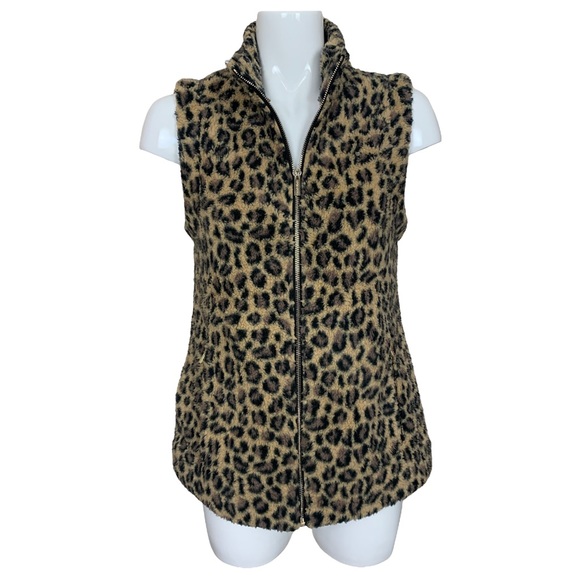 Calvin Klein Leopard Full Zip Sherpa Vest Small - Picture 1 of 14